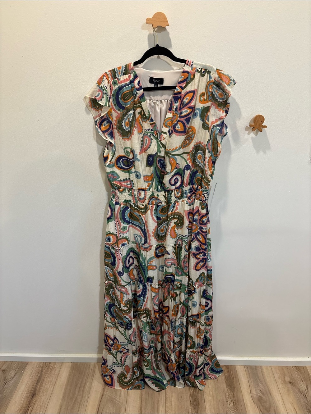MSK White Paisley Maxi Dress with Multicolor Print NWT